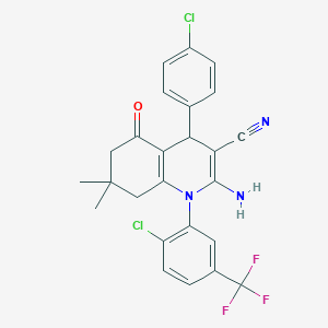 2-Amino-4-(4-chlorophenyl)-1-[2-chloro-5-(trifluoromethyl)phenyl]-7,7-dimethyl-5-oxo-1,4,5,6,7,8-hexahydroquinoline-3-carbonitrile