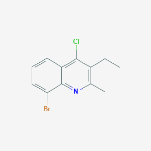 molecular formula C12H11BrClN B11100521 8-Bromo-4-chloro-3-ethyl-2-methylquinoline 