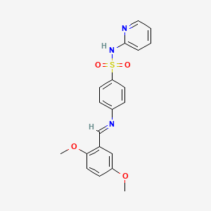 molecular formula C20H19N3O4S B11100646 4-{[(E)-(2,5-dimethoxyphenyl)methylidene]amino}-N-(pyridin-2-yl)benzenesulfonamide 