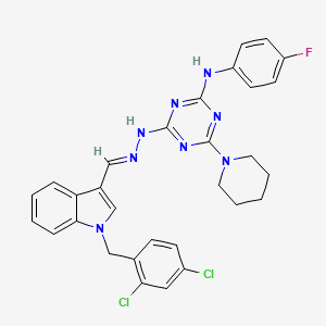 4-[(2E)-2-{[1-(2,4-dichlorobenzyl)-1H-indol-3-yl]methylidene}hydrazinyl]-N-(4-fluorophenyl)-6-(piperidin-1-yl)-1,3,5-triazin-2-amine