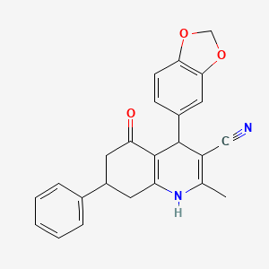 molecular formula C24H20N2O3 B11100703 4-(1,3-Benzodioxol-5-yl)-2-methyl-5-oxo-7-phenyl-1,4,5,6,7,8-hexahydroquinoline-3-carbonitrile 