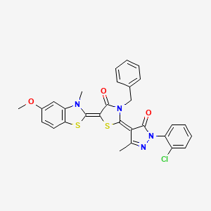 molecular formula C29H23ClN4O3S2 B11100721 (2E,5Z)-3-benzyl-2-[1-(2-chlorophenyl)-3-methyl-5-oxo-1,5-dihydro-4H-pyrazol-4-ylidene]-5-(5-methoxy-3-methyl-1,3-benzothiazol-2(3H)-ylidene)-1,3-thiazolidin-4-one 