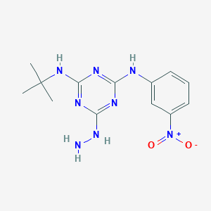 molecular formula C13H18N8O2 B11100845 N-tert-butyl-6-hydrazinyl-N'-(3-nitrophenyl)-1,3,5-triazine-2,4-diamine 