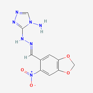 molecular formula C10H9N7O4 B11100985 3-{(2E)-2-[(6-nitro-1,3-benzodioxol-5-yl)methylidene]hydrazinyl}-4H-1,2,4-triazol-4-amine 