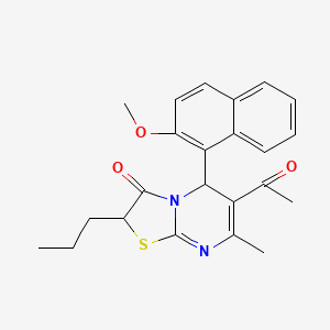 molecular formula C23H24N2O3S B11101069 6-acetyl-5-(2-methoxynaphthalen-1-yl)-7-methyl-2-propyl-5H-[1,3]thiazolo[3,2-a]pyrimidin-3(2H)-one 