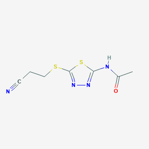 molecular formula C7H8N4OS2 B11101077 N-{5-[(2-cyanoethyl)sulfanyl]-1,3,4-thiadiazol-2-yl}acetamide 