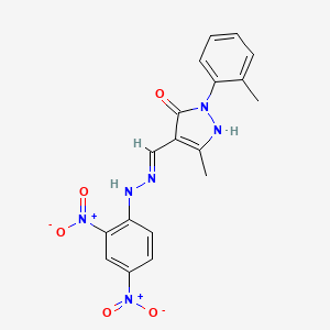 (4E)-4-{[2-(2,4-dinitrophenyl)hydrazinyl]methylidene}-5-methyl-2-(2-methylphenyl)-2,4-dihydro-3H-pyrazol-3-one