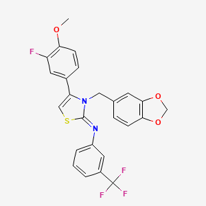 N-[(2Z)-3-(1,3-benzodioxol-5-ylmethyl)-4-(3-fluoro-4-methoxyphenyl)-1,3-thiazol-2(3H)-ylidene]-3-(trifluoromethyl)aniline