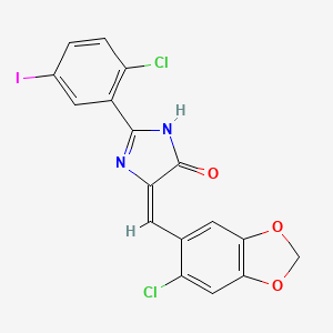 molecular formula C17H9Cl2IN2O3 B11101320 (5E)-5-[(6-chloro-1,3-benzodioxol-5-yl)methylidene]-2-(2-chloro-5-iodophenyl)-3,5-dihydro-4H-imidazol-4-one 