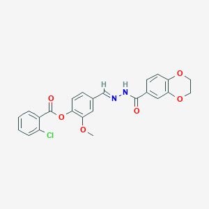 4-{(E)-[2-(2,3-dihydro-1,4-benzodioxin-6-ylcarbonyl)hydrazinylidene]methyl}-2-methoxyphenyl 2-chlorobenzoate