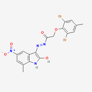 molecular formula C18H14Br2N4O5 B11101462 2-(2,6-dibromo-4-methylphenoxy)-N'-[(3Z)-7-methyl-5-nitro-2-oxo-1,2-dihydro-3H-indol-3-ylidene]acetohydrazide 