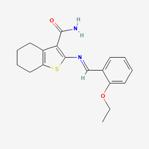 molecular formula C18H20N2O2S B11101493 2-{[(E)-(2-ethoxyphenyl)methylidene]amino}-4,5,6,7-tetrahydro-1-benzothiophene-3-carboxamide 