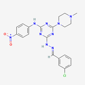 4-[(2E)-2-(3-chlorobenzylidene)hydrazinyl]-6-(4-methylpiperazin-1-yl)-N-(4-nitrophenyl)-1,3,5-triazin-2-amine