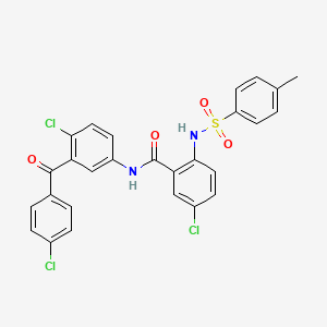 molecular formula C27H19Cl3N2O4S B11101794 5-chloro-N-{4-chloro-3-[(4-chlorophenyl)carbonyl]phenyl}-2-{[(4-methylphenyl)sulfonyl]amino}benzamide 