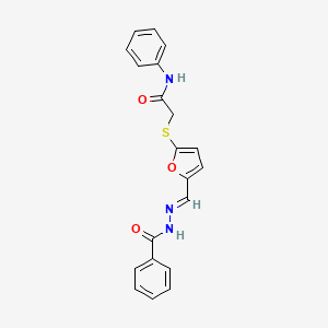 molecular formula C20H17N3O3S B11101891 N-phenyl-2-[(5-{(E)-[2-(phenylcarbonyl)hydrazinylidene]methyl}furan-2-yl)sulfanyl]acetamide 