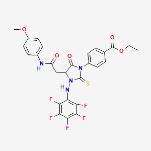 Ethyl 4-(4-{2-[(4-methoxyphenyl)amino]-2-oxoethyl}-5-oxo-3-[(pentafluorophenyl)amino]-2-thioxoimidazolidin-1-yl)benzoate