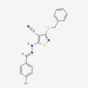 molecular formula C18H13BrN4S2 B11101975 3-(benzylsulfanyl)-5-[(2E)-2-(4-bromobenzylidene)hydrazinyl]-1,2-thiazole-4-carbonitrile 