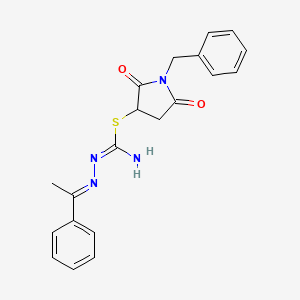 1-benzyl-2,5-dioxopyrrolidin-3-yl (2E)-2-(1-phenylethylidene)hydrazinecarbimidothioate