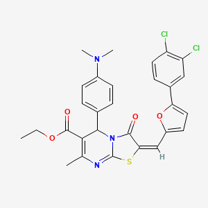 ethyl (2E)-2-{[5-(3,4-dichlorophenyl)furan-2-yl]methylidene}-5-[4-(dimethylamino)phenyl]-7-methyl-3-oxo-2,3-dihydro-5H-[1,3]thiazolo[3,2-a]pyrimidine-6-carboxylate