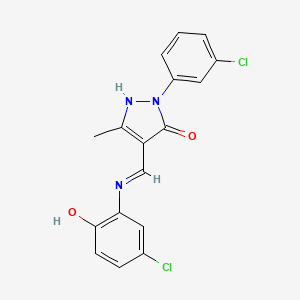 (4Z)-4-{[(5-chloro-2-hydroxyphenyl)amino]methylidene}-2-(3-chlorophenyl)-5-methyl-2,4-dihydro-3H-pyrazol-3-one