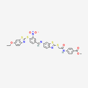 methyl 4-({[(6-{[(E)-{4-[(6-ethoxy-1,3-benzothiazol-2-yl)sulfanyl]-3-nitrophenyl}methylidene]amino}-1,3-benzothiazol-2-yl)sulfanyl]acetyl}amino)benzoate