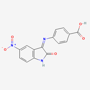 4-{[(3Z)-5-nitro-2-oxo-1,2-dihydro-3H-indol-3-ylidene]amino}benzoic acid