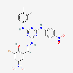 2-bromo-6-[(E)-(2-{4-[(3,4-dimethylphenyl)amino]-6-[(4-nitrophenyl)amino]-1,3,5-triazin-2-yl}hydrazinylidene)methyl]-4-nitrophenol