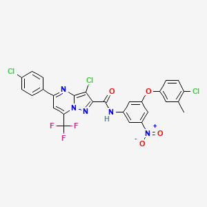 molecular formula C27H15Cl3F3N5O4 B11102660 3-chloro-N-[3-(4-chloro-3-methylphenoxy)-5-nitrophenyl]-5-(4-chlorophenyl)-7-(trifluoromethyl)pyrazolo[1,5-a]pyrimidine-2-carboxamide 