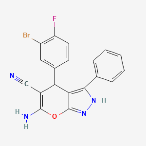 6-Amino-4-(3-bromo-4-fluorophenyl)-3-phenyl-1,4-dihydropyrano[2,3-c]pyrazole-5-carbonitrile