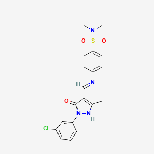 molecular formula C21H23ClN4O3S B11102830 4-({(E)-[1-(3-chlorophenyl)-3-methyl-5-oxo-1,5-dihydro-4H-pyrazol-4-ylidene]methyl}amino)-N,N-diethylbenzenesulfonamide 