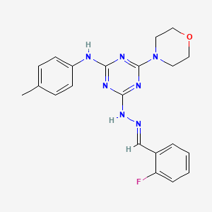 4-[(2E)-2-(2-fluorobenzylidene)hydrazinyl]-N-(4-methylphenyl)-6-(morpholin-4-yl)-1,3,5-triazin-2-amine