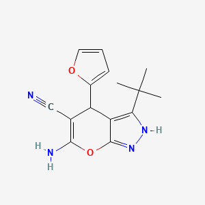 molecular formula C15H16N4O2 B11102920 6-Amino-3-tert-butyl-4-(furan-2-yl)-1,4-dihydropyrano[2,3-c]pyrazole-5-carbonitrile 