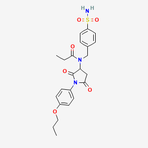 molecular formula C23H27N3O6S B11102941 N-[2,5-dioxo-1-(4-propoxyphenyl)pyrrolidin-3-yl]-N-(4-sulfamoylbenzyl)propanamide 