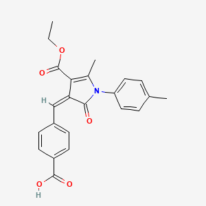 molecular formula C23H21NO5 B11102953 4-{(Z)-[4-(ethoxycarbonyl)-5-methyl-1-(4-methylphenyl)-2-oxo-1,2-dihydro-3H-pyrrol-3-ylidene]methyl}benzoic acid 