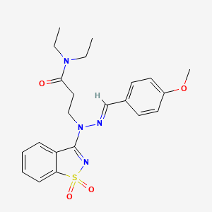 molecular formula C22H26N4O4S B11103033 3-[(2E)-1-(1,1-dioxido-1,2-benzothiazol-3-yl)-2-(4-methoxybenzylidene)hydrazinyl]-N,N-diethylpropanamide 