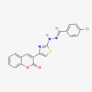 molecular formula C19H12ClN3O2S B11103162 3-{2-[(2E)-2-(4-chlorobenzylidene)hydrazinyl]-1,3-thiazol-4-yl}-2H-chromen-2-one 