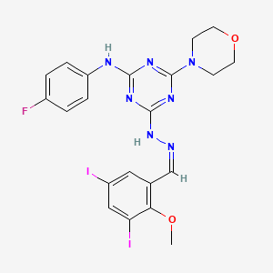 4-[(2Z)-2-(3,5-diiodo-2-methoxybenzylidene)hydrazinyl]-N-(4-fluorophenyl)-6-(morpholin-4-yl)-1,3,5-triazin-2-amine