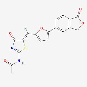 N-[(2E,5Z)-4-oxo-5-{[5-(1-oxo-1,3-dihydro-2-benzofuran-5-yl)furan-2-yl]methylidene}-1,3-thiazolidin-2-ylidene]acetamide