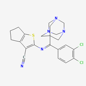 2-{[(Z)-(3,4-Dichlorophenyl)(1,3,5-triazatricyclo[3.3.1.1~3,7~]dec-7-YL)methylene]amino}-5,6-dihydro-4H-cyclopenta[B]thiophene-3-carbonitrile