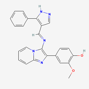 2-methoxy-4-(3-{[(E)-(3-phenyl-1H-pyrazol-4-yl)methylidene]amino}imidazo[1,2-a]pyridin-2-yl)phenol