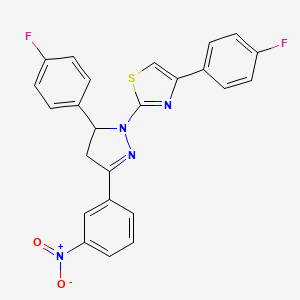 molecular formula C24H16F2N4O2S B11103574 4-(4-fluorophenyl)-2-[5-(4-fluorophenyl)-3-(3-nitrophenyl)-4,5-dihydro-1H-pyrazol-1-yl]-1,3-thiazole 