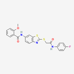 molecular formula C23H18FN3O3S2 B11103595 N-[2-({2-[(4-fluorophenyl)amino]-2-oxoethyl}sulfanyl)-1,3-benzothiazol-6-yl]-2-methoxybenzamide 