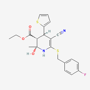 molecular formula C21H21FN2O3S2 B11103608 ethyl (2R,3R,4R)-5-cyano-6-[(4-fluorobenzyl)sulfanyl]-2-hydroxy-2-methyl-4-(thiophen-2-yl)-1,2,3,4-tetrahydropyridine-3-carboxylate 