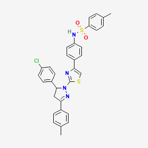 molecular formula C32H27ClN4O2S2 B11103662 N-(4-{2-[5-(4-chlorophenyl)-3-(4-methylphenyl)-4,5-dihydro-1H-pyrazol-1-yl]-1,3-thiazol-4-yl}phenyl)-4-methylbenzenesulfonamide 