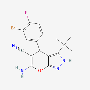 molecular formula C17H16BrFN4O B11103694 6-Amino-4-(3-bromo-4-fluorophenyl)-3-tert-butyl-1,4-dihydropyrano[2,3-c]pyrazole-5-carbonitrile 