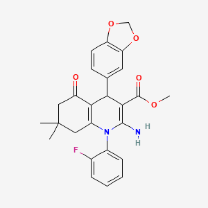 Methyl 2-amino-4-(1,3-benzodioxol-5-yl)-1-(2-fluorophenyl)-7,7-dimethyl-5-oxo-1,4,5,6,7,8-hexahydroquinoline-3-carboxylate