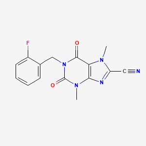 molecular formula C15H12FN5O2 B11103807 1-(2-fluorobenzyl)-3,7-dimethyl-2,6-dioxo-2,3,6,7-tetrahydro-1H-purine-8-carbonitrile 