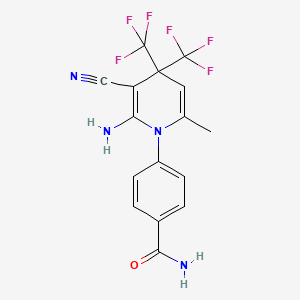 molecular formula C16H12F6N4O B11103812 4-[2-amino-3-cyano-6-methyl-4,4-bis(trifluoromethyl)pyridin-1(4H)-yl]benzamide 