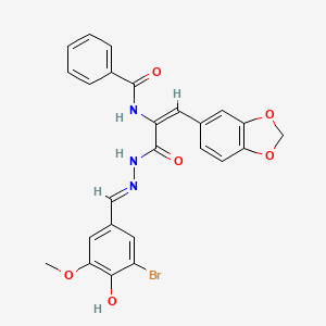 N-{(1E)-1-(1,3-benzodioxol-5-yl)-3-[(2E)-2-(3-bromo-4-hydroxy-5-methoxybenzylidene)hydrazinyl]-3-oxoprop-1-en-2-yl}benzamide