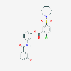 3-{[(3-Methoxyphenyl)carbonyl]amino}phenyl 5-(azepan-1-ylsulfonyl)-2-chlorobenzoate